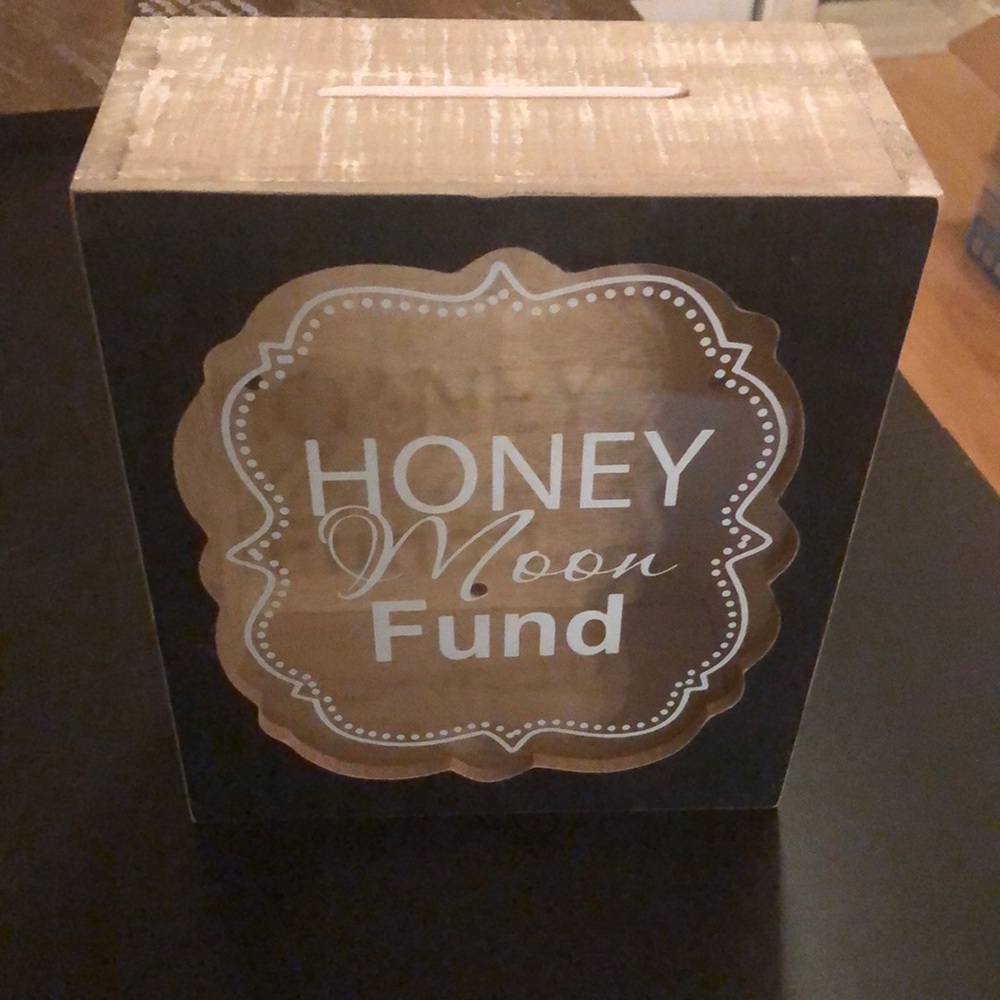 Honeymoon Fund wooden box for wedding reception